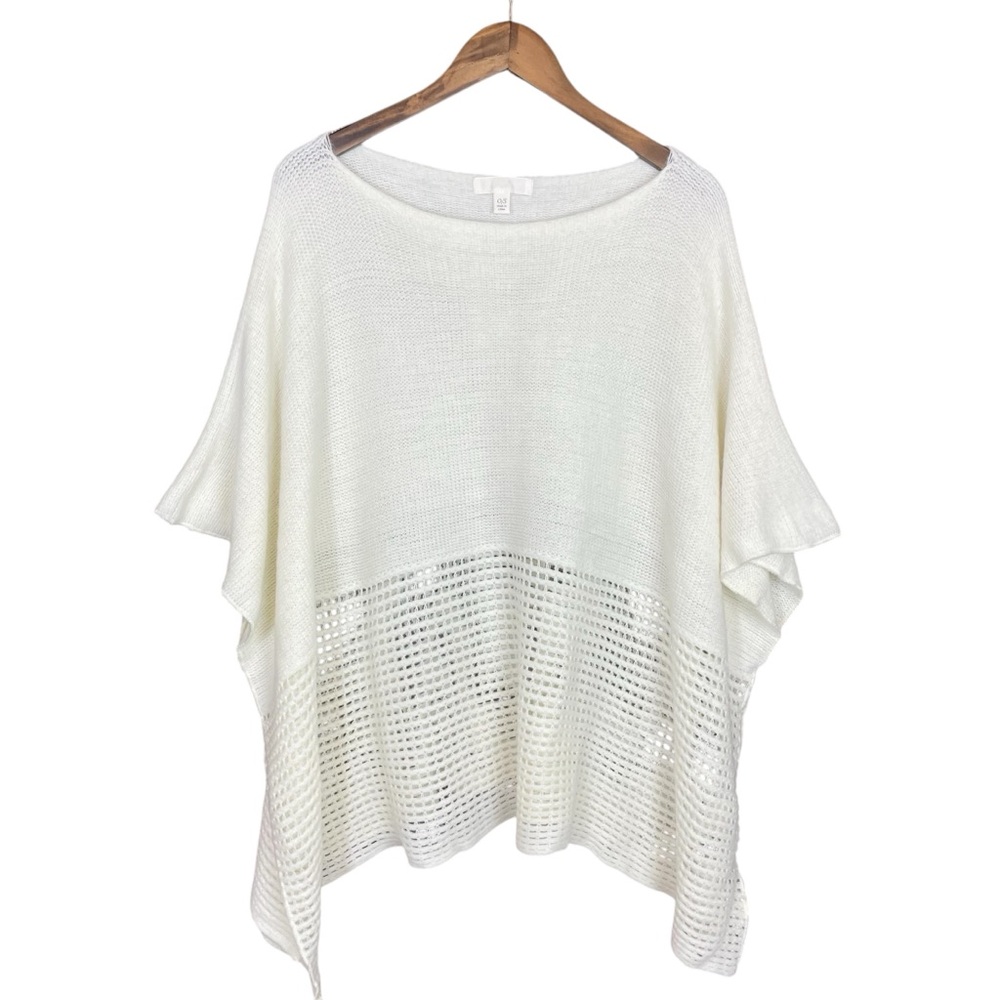 Francesca’s Collections | Elegant White‎ Open Weave Knit Poncho Soft Ivory Cream